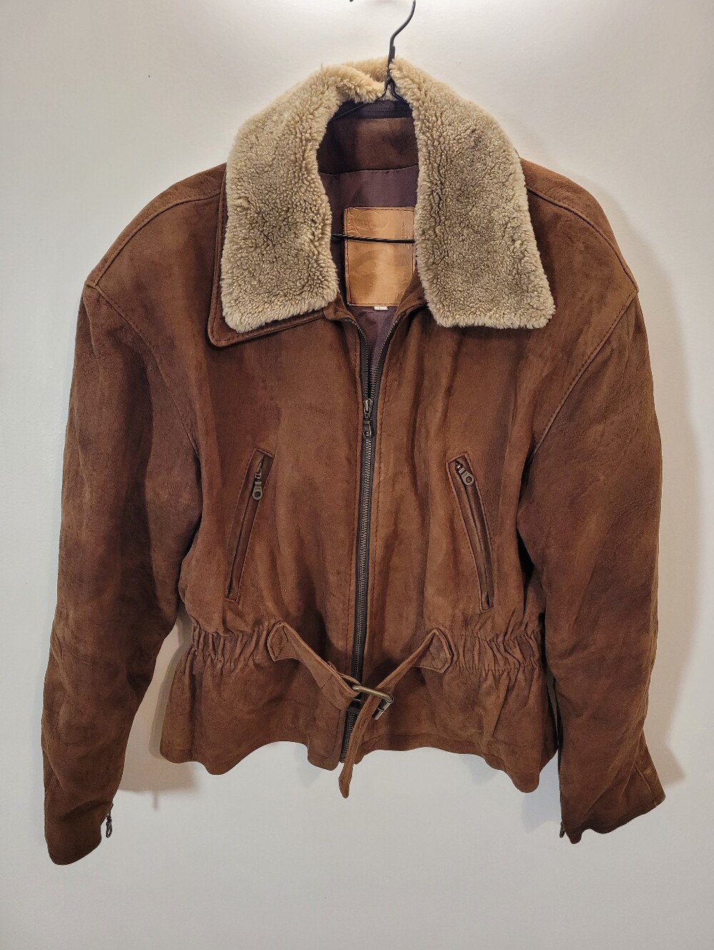 Vintage Laurence Roy Women's Brown Suede Fleece Collar 100% Leather Jacket - L